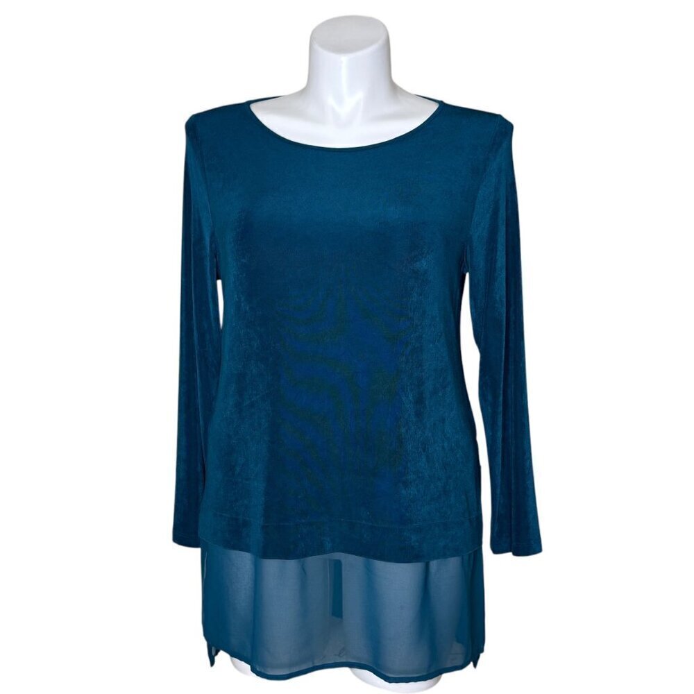 Chico's Travelers Bateau Neck Chiffon Hem Tunic Long Sleeve Women's 2 (US 12/14)